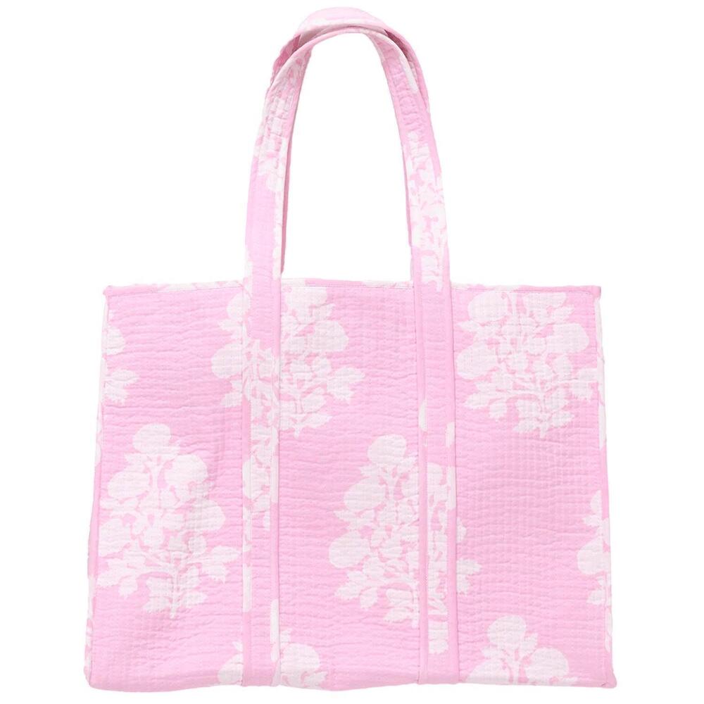 NEW PINK CHICKEN women's large reversible quilted tote bag in pink bouquet flora